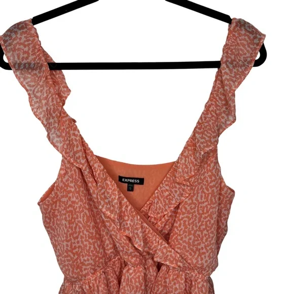 Express Orange/White Print Textures Ruffle Wrap Peplum Tank Top Women's Size L - Picture 3 of 9